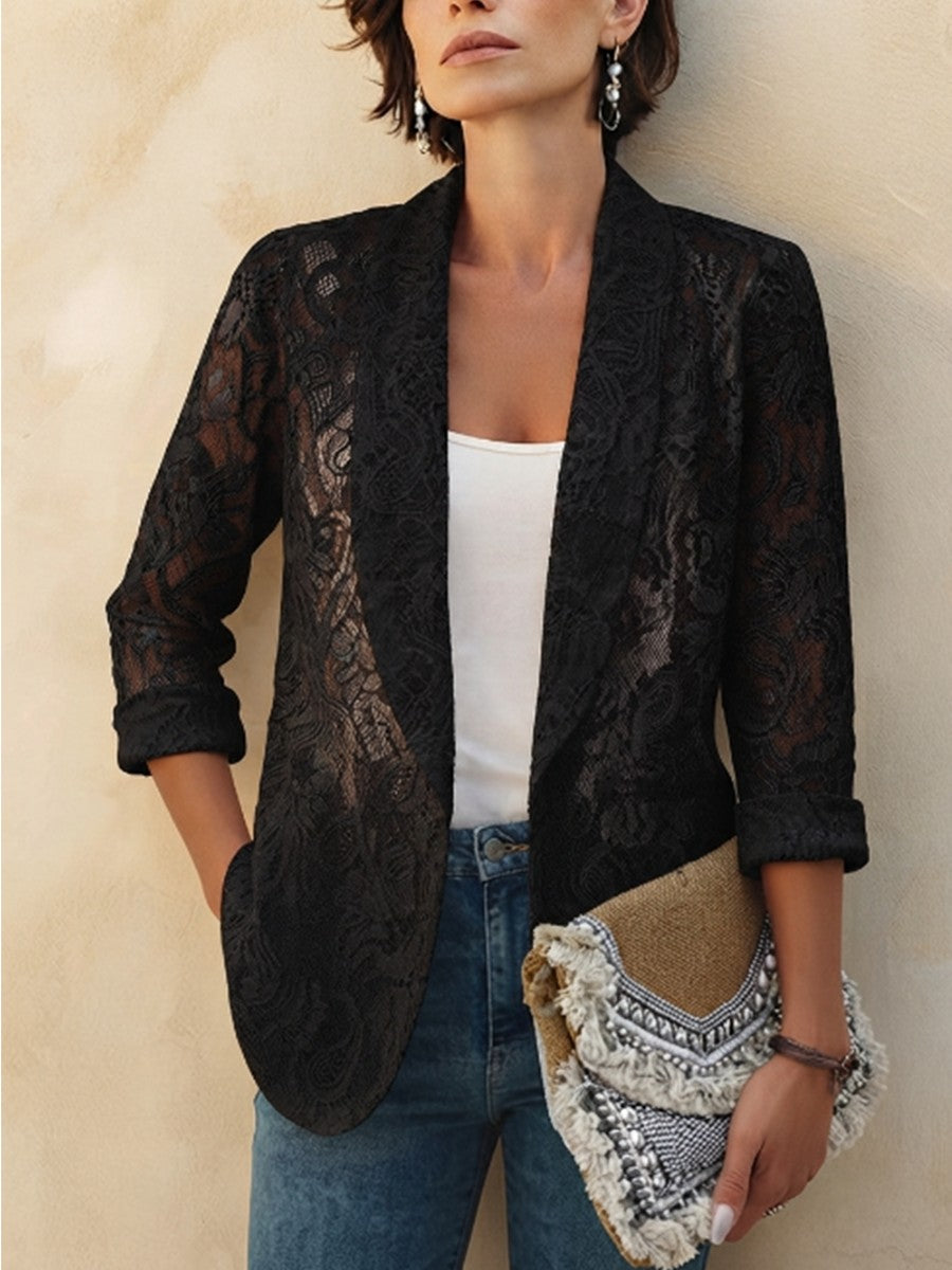 Solid-color Lace Shirt-style Blazer