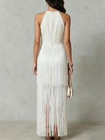 Halter Multi-layer Fringe Fitted Sleeveless Maxi Evening Dress