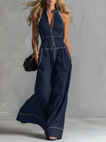 Casual Zippered Cotton Jumpsuit