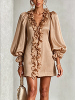 Glamorous Shimmering Organza Ruffled V-neck Mini Dress