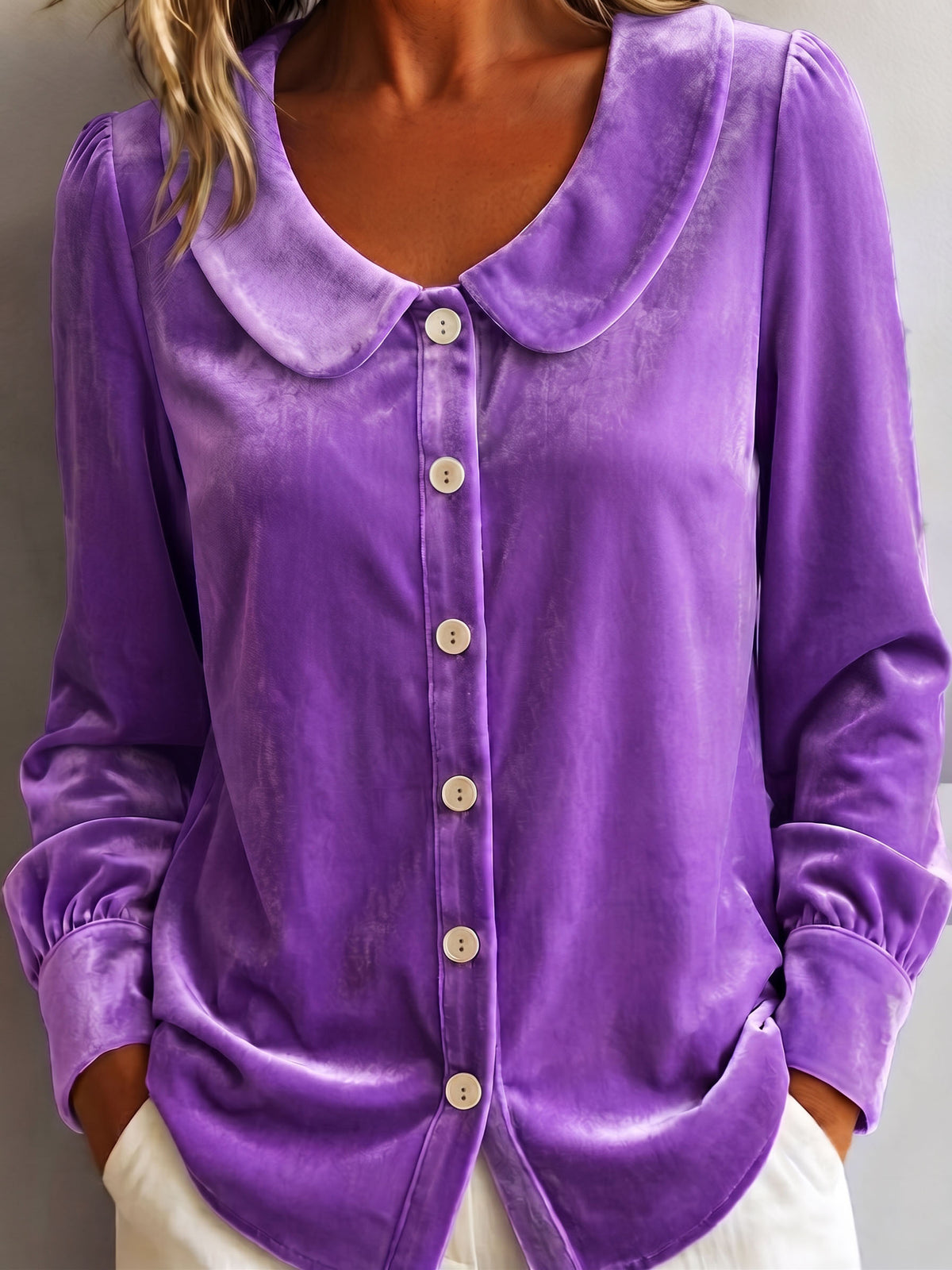 Elegant Retro Peter Pan Collar Velvet Blouse