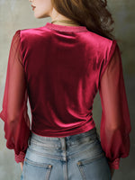 Stylish And Cozy Slim-fit Velvet Top With Lace Paneling