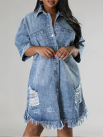 Loose Casual Ruffle Denim Mini Shirt Dress