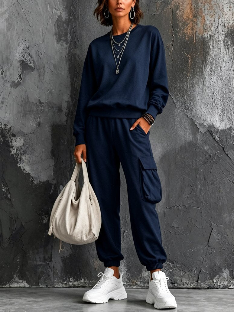 Cozy And Casual Cotton Sweatshirt And Pants Two-piece Set