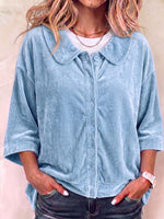 Women's Solid Color Peter Pan Collar 3/4 Sleeve Casual Loose Velvet Cardigan