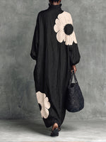 Avant-Garde Bold Floral Linen Oversized Maxi Dress