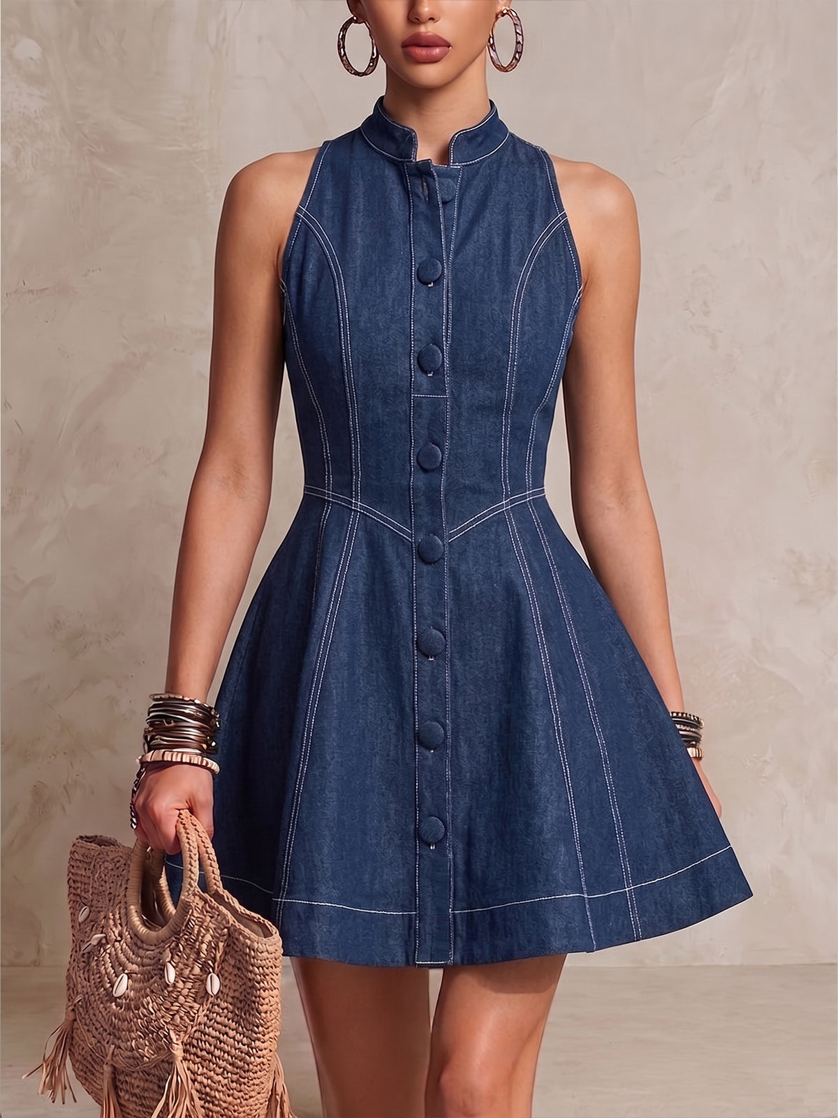 Fashionable Slim-fit Sleeveless Denim Mini Dress