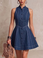 Fashionable Slim-fit Sleeveless Denim Mini Dress