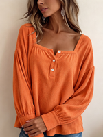 Cozy Chic Textured Orange Corduroy Square-neck Blouse