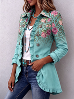 Boho Retro Floral Leopard Ruffle Jacket