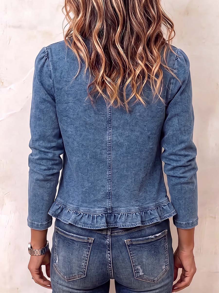 Women's Long-sleeved Casual Loose Denim Cardigan With Ruffled Collar