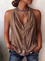 Boho Elegant Halter-neck Satin Sleeveless Shirt