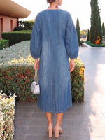 Women's Round Neck Long Sleeve Casual Loose Denim Dress