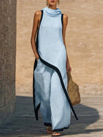 Artistic Cut Trim Elegant Linen Cotton Two-piece Set