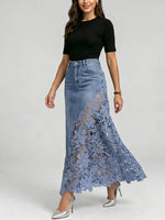 Stylish & Sexy Lace-paneled Cutout Denim Skirtv