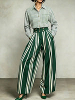 Casual Striped Cotton Shirt And Trousers Two-piece Set