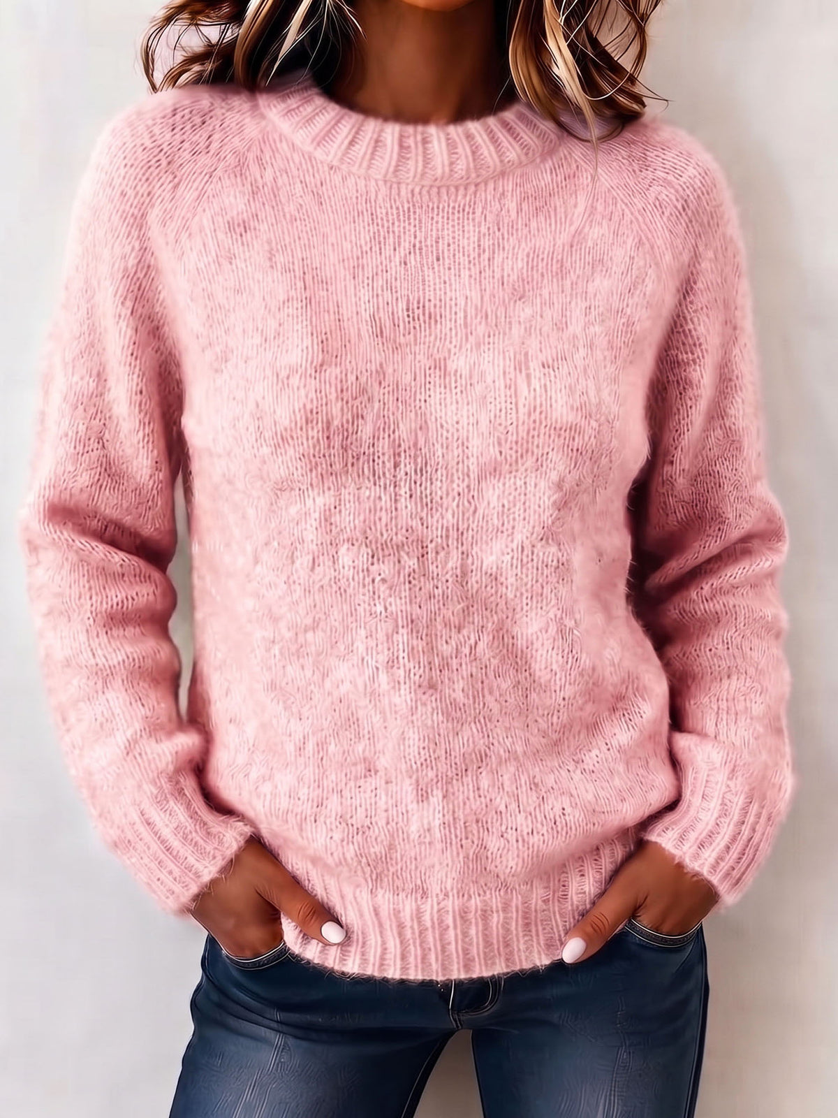 Minimalist Cozy Crew Neck Solid Color Pullover Sweater