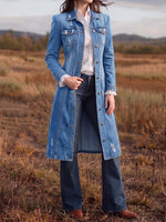 Western Distressed Longline Denim Coat