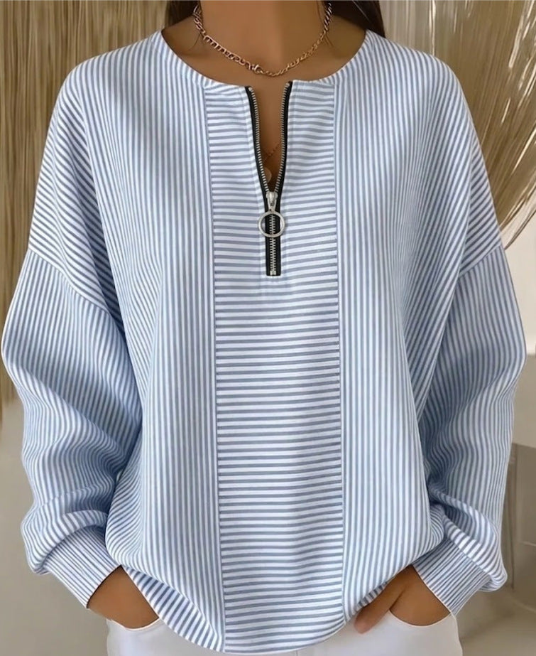 Casual Striped Half-zip Sweatshirt