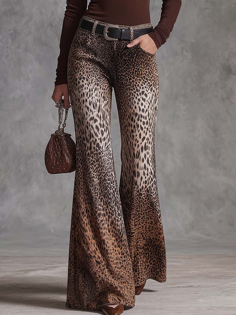 Women's Leopard Print High-waisted Casual Loose-fitting Flared Wide-leg Pants