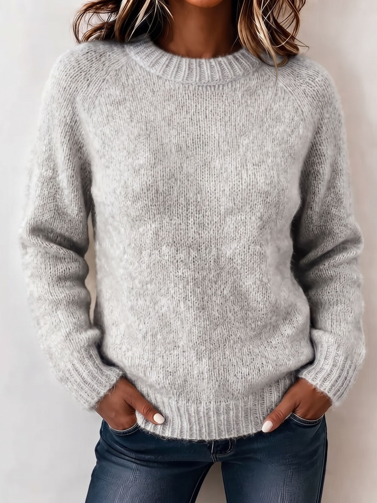 Minimalist Cozy Crew Neck Solid Color Pullover Sweater