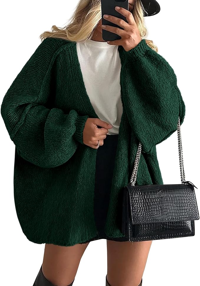 Long Lantern Sleeve Knit Open Front Lightweight Sweater
