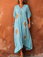 Bohemian Diamond Print V-neck Chiffon Dress