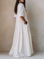 Ethereal Tiered Pintucked Bodice & Flowing Silhouette Maxi Dress