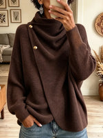 Women's Asymmetrical Foldover Cowl Neck Knit Sweater