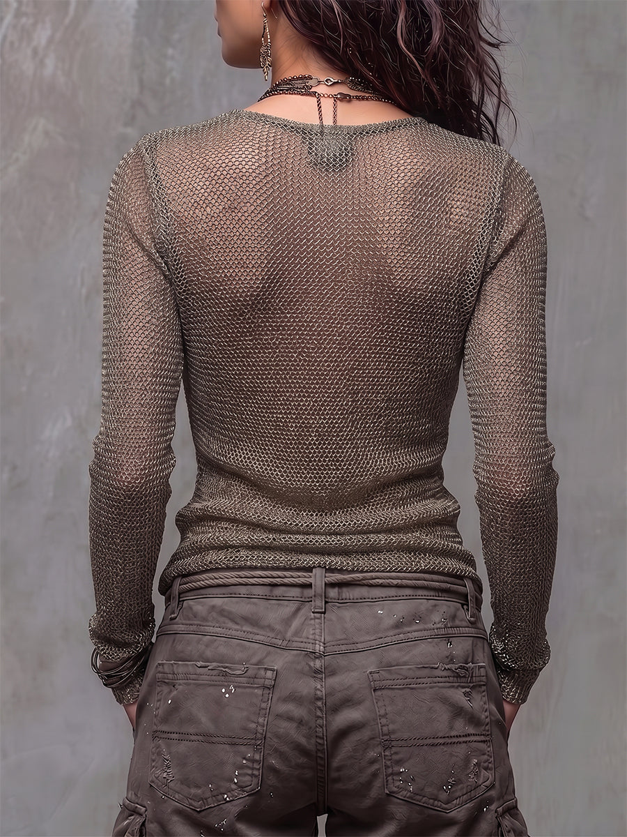 Earthy Boho-Chic Crossover Knit Top