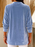 Women's Solid Color Henley Collar Long-sleeved Casual Loose Velvet Top