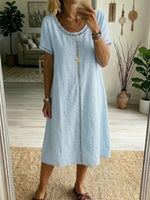 Casual Patchwork Openwork Ribbon Linen And Cotton Dress
