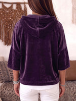 Women's Solid Color 3/4 Sleeve Casual Loose Velvet Hooded Top