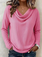 Draped Cowl Neck Textured Drop Shoulder Long Sleeve Casual Top