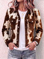 Women's Abstract Print Lapel Long Sleeve Casual Loose Faux Suede Cardigan