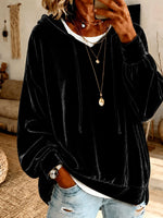 Luxurious Crushed Velvet Hoodie – Drawstring Detail & Relaxed Balloon Sleeves