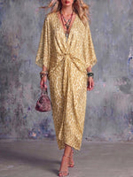 Women's V-neck Long-sleeved Casual Loose Printed Dress