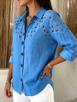 Blue Cut-out Lace Cotton-linen Shirt