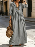 Women's Striped Art Print Casual Stylish Ruffled Vacation Maxi Dress