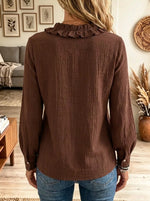 Women's Ruffled Placket Button-Down Textured Shirt