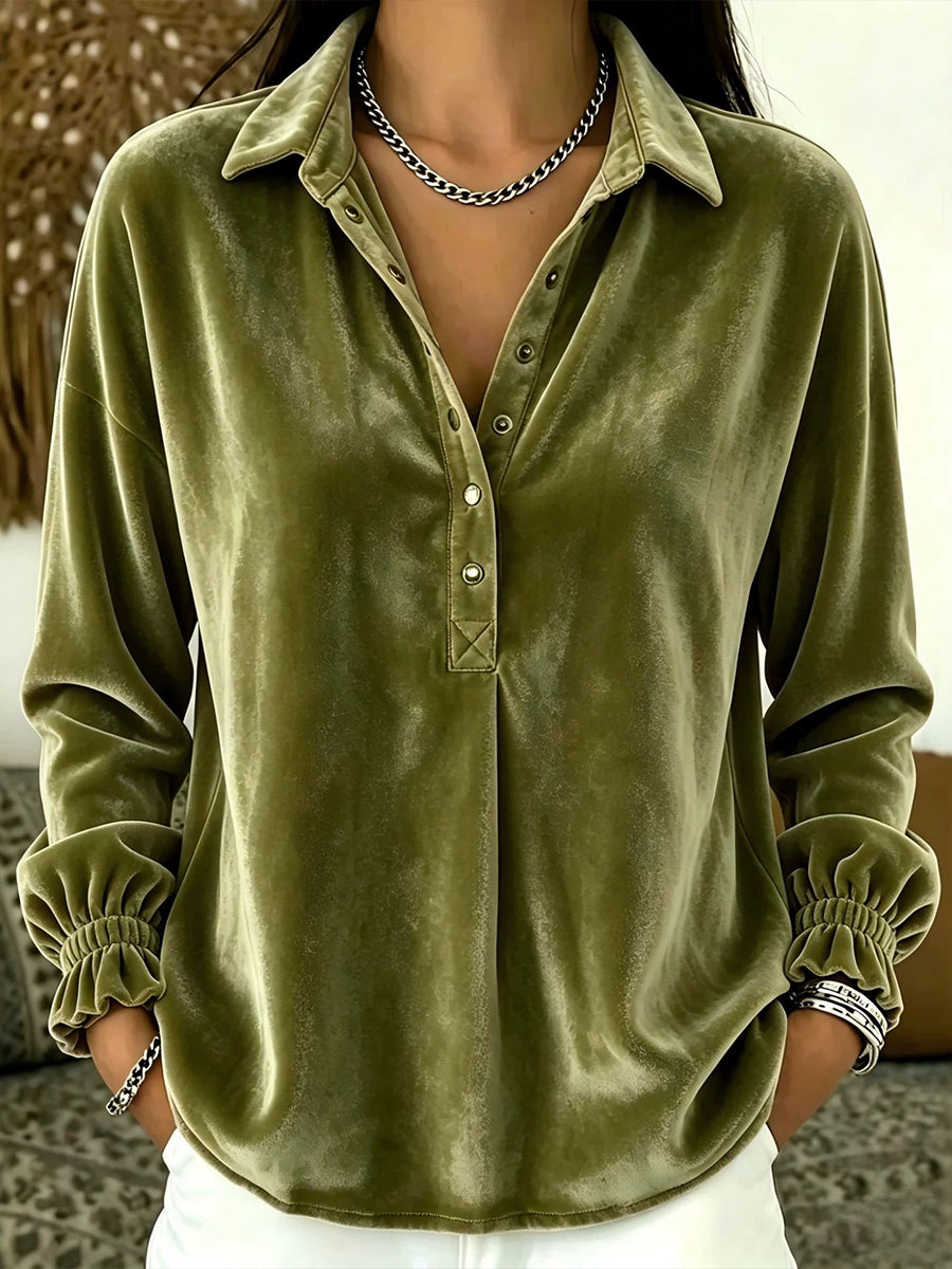 Cozy, Relaxed-fit Velvet Henley Top