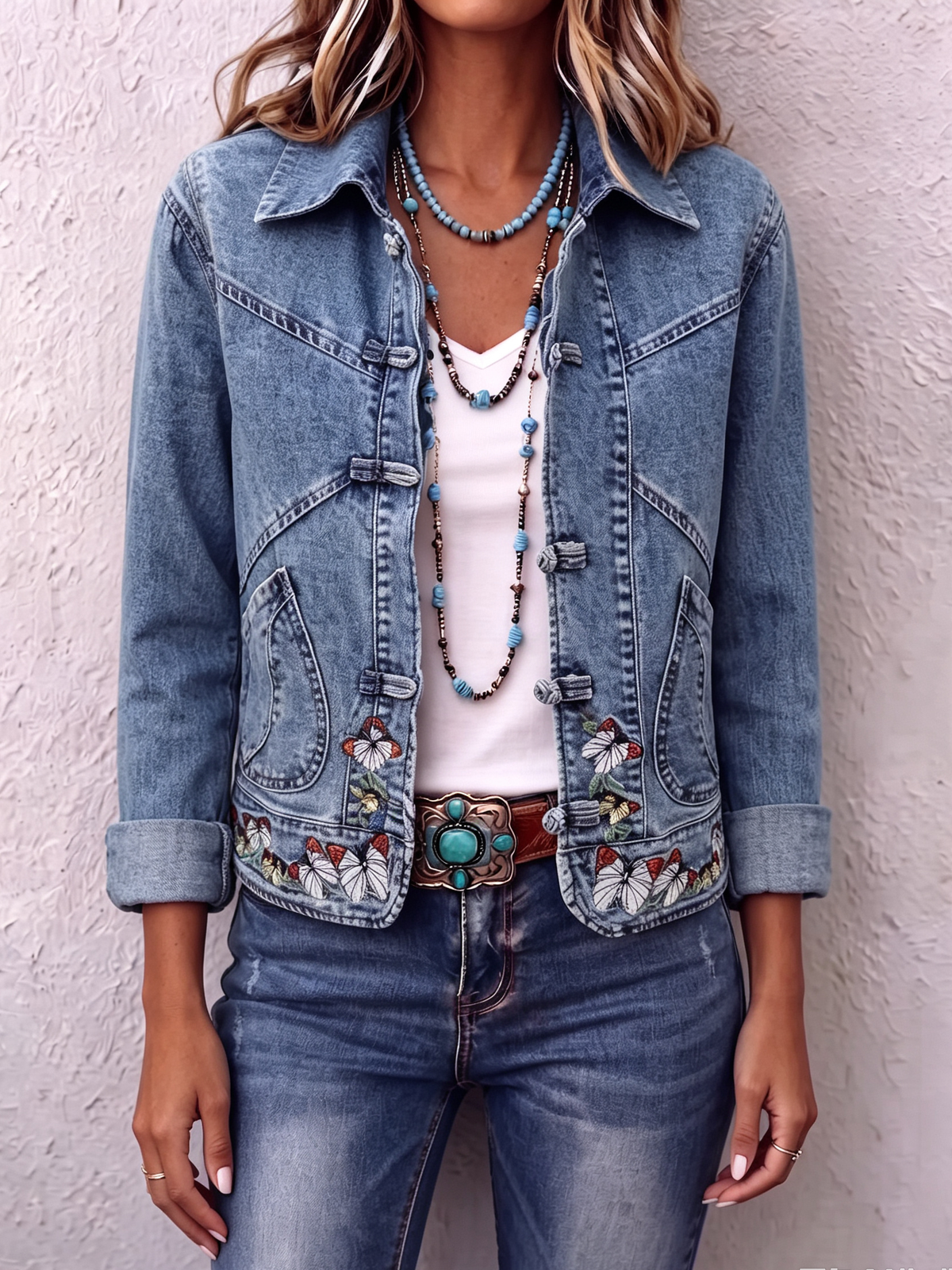 Retro Butterfly Embroidered Denim Jacket