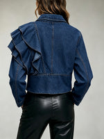 Casual Ruffled Cropped Denim Jacket