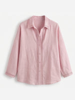 Casual Long-sleeve Linen-cotton Shirt With Spliced cutout Webbing