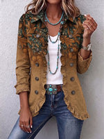 Rustic Damask Print Ruffled Jacket