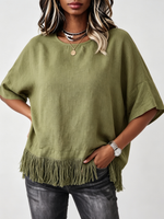 Casual Bohemian Fringed Linen-blend Blouse