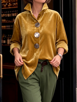 Retro Elegant Velvet Shirt With Metal Buttons
