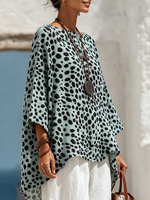 Casual Polka-dot Print Cotton-linen Shirt