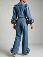 Stylish Casual Denim Jeans With 3d Floral Details