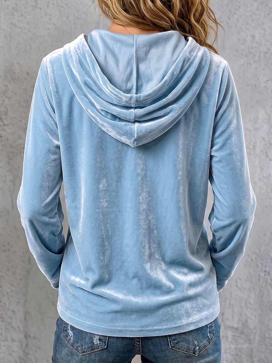 Women's Solid Color Long-sleeved Casual Loose Velvet Hooded Cardigan